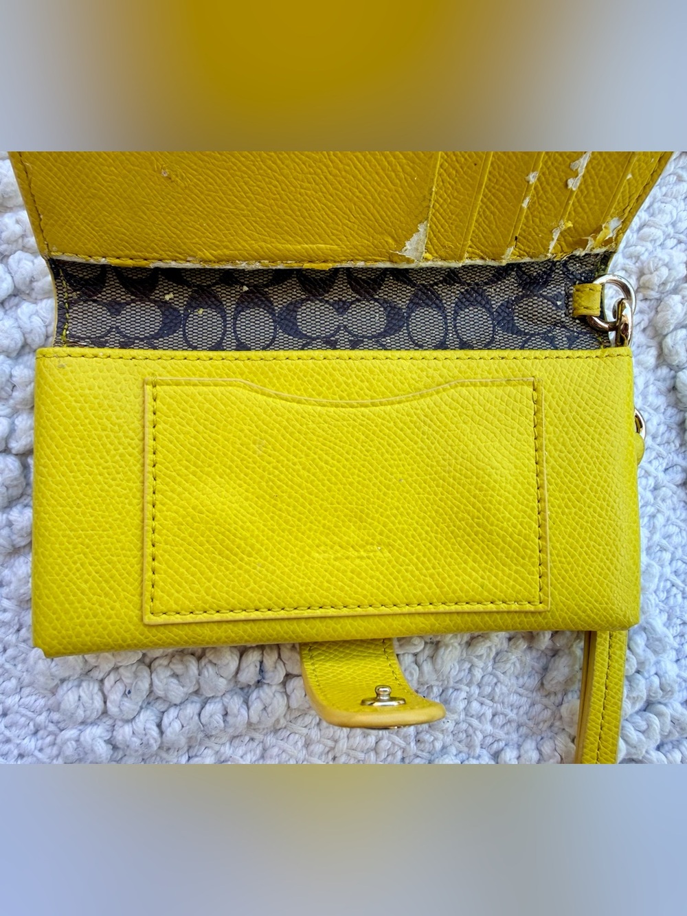 Coach Bright Yellow Leather Wristlet Wallet with Snap Closure - Picture 5 of 6
